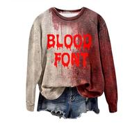 Sudaderas de Halloween para mujer, diseño de letras con texto en inglés "Scary Problem Solved", disfraz de Halloween rojo sangriento para mujer, cuello redondo, ropa de otoño para mujer, suéter