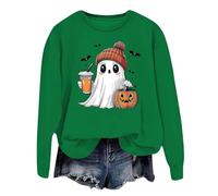 Sudaderas de Halloween para mujer, disfraz gráfico de Halloween, suéteres de moda de manga larga, disfraz de Halloween, fiesta, Halloween, esqueleto de calabaza, lo que lo hace espeluznante, verde, S