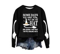 Sudaderas de Halloween para mujer, divertidas, de Good Witch Most Of The Time, manga larga, cuello redondo, con gráfico de Halloween, para otoño, Z01-negro, S