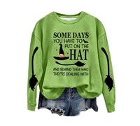 Sudaderas de Halloween para mujer, divertidas, de Good Witch Most Of The Time, manga larga, cuello redondo, con gráfico de Halloween, para otoño, Z01-verde claro, S