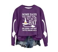 Sudaderas de Halloween para mujer, divertidas, de Good Witch Most Of The Time, manga larga, cuello redondo, con gráfico de Halloween, para otoño, Z01-morado, S