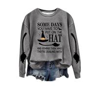 Sudaderas de Halloween para mujer, divertidas, de Good Witch Most Of The Time, manga larga, cuello redondo, con gráfico de Halloween, para otoño, Z01-gris, M