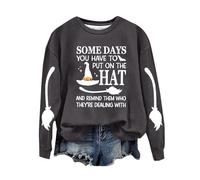 Sudaderas de Halloween para mujer, divertidas, de Good Witch Most Of The Time, manga larga, cuello redondo, con gráfico de Halloween, para otoño, Z01-gris oscuro, XXL
