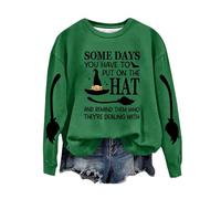 Sudaderas de Halloween para mujer, divertidas, de Good Witch Most Of The Time, manga larga, cuello redondo, con gráfico de Halloween, para otoño, Z01-verde negruzco, S