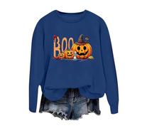 Sudaderas de Halloween para mujer, holgadas, de forro polar, con estampado de murciélago, de gran tamaño, de monstruos que viajan, color liso, para invierno, ropa de calle para adolescentes, azul, L