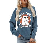 Sudaderas de Halloween para mujer, holgadas, ligeras, túnica, cuello redondo, cálidas, con estampado de fantasmas de invierno, para senderismo, ropa de calle femenina, azul marino, XL