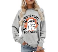 Sudaderas de Halloween para mujer, holgadas, ligeras, túnica, cuello redondo, cálidas, con estampado de fantasmas de invierno, para senderismo, ropa de calle femenina, gris, XL