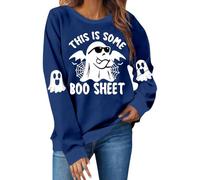 Sudaderas de Halloween para mujer, linda sudadera con cuello redondo estampado "This Is Some", camiseta de Halloween 2025, azul oscuro, XL
