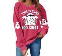 Sudaderas de Halloween para mujer, linda sudadera con cuello redondo estampado "This Is Some", camiseta de Halloween 2025, hot pink, XL