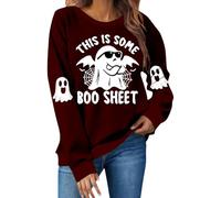 Sudaderas de Halloween para mujer, linda sudadera con cuello redondo estampado "This Is Some", camiseta de Halloween 2025, Vino, XXL