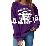 Sudaderas de Halloween para mujer, linda sudadera con cuello redondo estampado "This Is Some", camiseta de Halloween 2025, Morado (, XXL