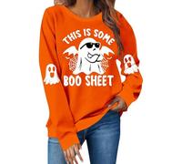 Sudaderas de Halloween para mujer, linda sudadera con cuello redondo estampado "This Is Some", camiseta de Halloween 2025, naranja, L