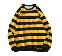 Sudaderas de invierno para hombres Blusa de rayas de manga larga de manga redonda, amarillo, M