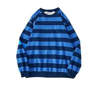 Sudaderas de invierno para hombres Blusa de rayas de manga larga de manga redonda, azul, M