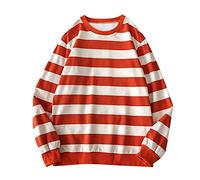 Sudaderas de invierno para hombres Blusa de rayas de manga larga de manga redonda, naranja, M