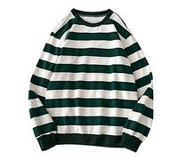 Sudaderas de invierno para hombres Blusa de rayas de manga larga de manga redonda, verde, M