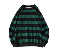 Sudaderas de invierno para hombres Blusa de rayas de manga larga de manga redonda, Verde militar., M