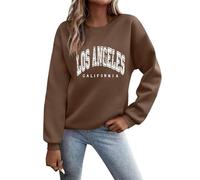 Sudaderas de Los Ángeles California con hombros caídos para mujer, ropa gráfica Workou Y2K, cuello redondo, casual, de dibujos animados, a la moda, sudaderas góticas de anime para mujer, marrón, S