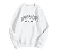 Sudaderas de Los Ángeles para mujer, cuello redondo, ropa vintage con gráfico y ajuste holgado, cuello redondo, letra de manga larga, trajes universitarios, Backwoods 2025, blanco, XL