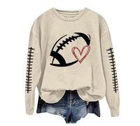 Sudaderas de manga completa con cuello redondo para mujer, manga larga, con estampado gráfico de fútbol, sin capucha, sin botones, blusa, beige, S