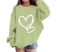 Sudaderas de manga larga con diseño de corazón para niñas adolescentes, cuello redondo, sudaderas de gran tamaño, puños acanalados, ajuste holgado, suéter de algodón suave, verde claro, 10-11 años