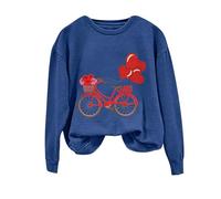 Sudaderas de manga larga de San Valentín para mujer, a la moda, cuello redondo, para San Valentín, ciclismo, amor, estampado de globos, sudadera de manga larga, regalo para niña, azul, L