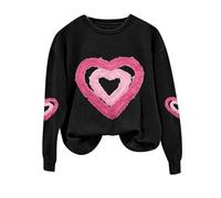 Sudaderas de manga larga para mujer, diseño de San Valentín, primavera, otoño, ocio, moda, estampado de amor, regalo para niña, Negro, L