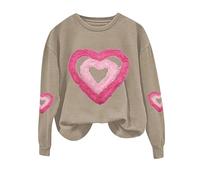 Sudaderas de manga larga para mujer, diseño de San Valentín, primavera, otoño, ocio, moda, estampado de amor, regalo para niña, beige, XL