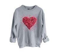 Sudaderas de manga larga para mujer, para el día de San Valentín, a la moda, divertidas, con diseño de cabeza de Papá Noel, cuello redondo, sin capucha, regalo para niña, gris, XXL