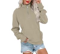 Sudaderas de moda para mujer, con media cremallera, de forro polar, sudadera con capucha y cremallera de un cuarto para el otoño 2025, ropa de invierno, caqui, S