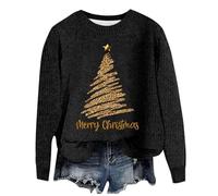 Sudaderas de Mujer,Jerseys Navidad,Women's Christmas Tree Knitted Print Sweater Spring and Autumn One Word Shoulder Exposed Shoulder Hood Sweater Mujer Elegantes (Black, XXL)