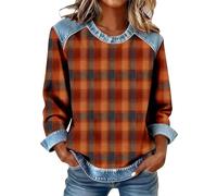 Sudaderas de mujer sin capucha de tela vaquera a la moda con retazos de retazos de gran tamaño, costuras de bloque de color, camisa de mezclilla de cuello redondo, suéteres de manga larga para salir