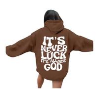 Sudaderas de Navidad de gran tamaño para mujer, suéteres con texto en inglés "It's Never Luck It's God", sudadera con capucha para mujer, sudadera casual de manga larga, trajes de otoño 2024, disfraz