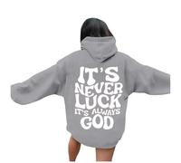 Sudaderas de Navidad de gran tamaño para mujer, suéteres con texto en inglés "It's Never Luck It's God", sudadera con capucha para mujer, sudadera casual de manga larga, trajes de otoño 2024, disfraz