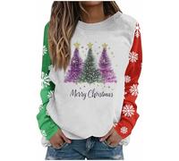 Sudaderas de Navidad para mujer, cuello redondo, talla grande, casual, manga larga, sin botones, con estampado de árbol de Navidad, reno, copo de nieve, Papá Noel, jersey de gran tamaño, 09 Multicolor