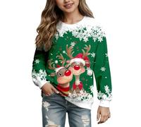 Sudaderas de Navidad para Niña, Sudadera sin Capucha con Estampado Navideño Divertido Camiseta Manga Larga con Cuello Redondo Disfraz Festivo para 3-12 años (1-Green, 9-10 Years)