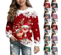Sudaderas de Navidad para Niña, Sudadera sin Capucha con Estampado Navideño Divertido Camiseta Manga Larga con Cuello Redondo Disfraz Festivo para 3-12 años (1-Red, 9-10 Years)