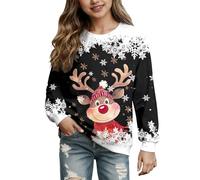 Sudaderas de Navidad para Niña, Sudadera sin Capucha con Estampado Navideño Divertido Camiseta Manga Larga con Cuello Redondo Disfraz Festivo para 3-12 años (2-Black, 13-14 Years)