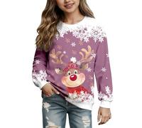 Sudaderas de Navidad para Niña, Sudadera sin Capucha con Estampado Navideño Divertido Camiseta Manga Larga con Cuello Redondo Disfraz Festivo para 3-12 años (11-12 Years)