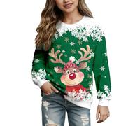 Sudaderas de Navidad para Niña, Sudadera sin Capucha con Estampado Navideño Divertido Camiseta Manga Larga con Cuello Redondo Disfraz Festivo para 3-12 años (2-Green, 3-4 Years)