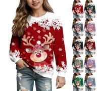 Sudaderas de Navidad para Niña, Sudadera sin Capucha con Estampado Navideño Divertido Camiseta Manga Larga con Cuello Redondo Disfraz Festivo para 3-12 años (2-Red, 13-14 Years)