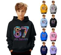 Sudaderas de Niño 67, Sudaderas sin Capucha con Estampado 6 7 Sudadera con Capucha Manga Larga Cuello Redondo Pullover Hoodie Sweatshirts para Niños 3-14 Años 67 Six Seven Funny Number With Joke