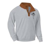 Sudaderas de pana para hombre, con estampado de cruces, suéteres cristianos de manga larga, cuello alto, polo, textura, rayas, botones, sudadera cálida de invierno, gris, M