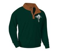 Sudaderas de pana para hombre, con estampado de cruces, suéteres cristianos de manga larga, cuello alto, polo, textura, rayas, botones, sudadera cálida de invierno, Verde tirando a negro, L