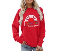 Sudaderas de profesora para mujer, para el primer día de escuela, con letras impresas, suéter de gran tamaño, traje de otoño, sudadera de manga larga con paquetes, camisas para mujer, 2-Rojo, XXL