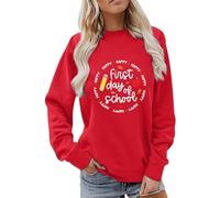 Sudaderas de profesora para mujer, para el primer día de escuela, con letras impresas, suéter de gran tamaño, traje de otoño, sudadera de manga larga con paquetes, camisas para mujer, 1-rojo, 3XL
