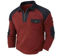 Sudaderas de punto gofre con cremallera de un cuarto para hombre, sudadera de cuello alto, sudadera de manga larga, suéter clásico de retazos a cuadros, polos atléticos para hombre, A-rojo, 3XL