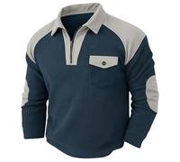 Sudaderas de punto gofre con cremallera de un cuarto para hombre, sudadera de cuello alto, sudadera de manga larga, suéter clásico de retazos a cuadros, polos atléticos para hombre, A-azul marino, 3XL