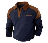 Sudaderas de punto gofre con cremallera de un cuarto para hombre, sudadera de cuello alto, sudadera de manga larga, suéter clásico de retazos a cuadros, polos atléticos para hombre, B-azul marino, XL