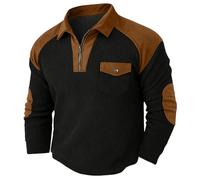 Sudaderas de punto gofre con cremallera de un cuarto para hombre, sudadera de cuello alto, sudadera de manga larga, suéter clásico de retazos a cuadros, polos atléticos para hombre, A-negro, L